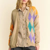 Davi & Dani Argyle V-Neck Dropped Shoulder Cardigan - Tan