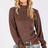 SAGE + FIG Glitter Mock Neck Lettuce Hem Long Sleeve Top - Brown