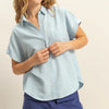 HYFVE Button Down Collared Neck Short Sleeve Shirt - ICE BLUE