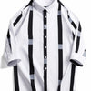 Men's Plus Size Striped Print Casual Shirt - White Black Bar