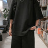 Men's Textured Short Sleeve T-Shirt and Shorts Set - Black