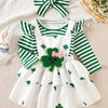 Children's Striped Long Sleeve Bodysuit and Dress Set with Headband - Green