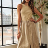 ADORA Drawstring Sleeveless Washed Dress - Tan