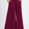 Umgee Wide Leg Pants with Pockets - MERLOT
