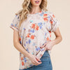 BOMBOM Floral Round Neck RIbbed T-Shirt - AS SHOWN