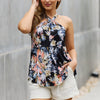 Be Stage Full Size Floral Halter Top in Black - Black