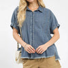 Umgee Washed Denim Oversized Top - LT. DENIM