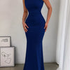 One-Shoulder Ruched Bodycon Maxi Dress - Dark Blue