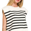 Zenana Oversized Crew Neck Stripe Sweater Vest - BLACK