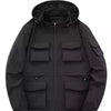 Men's Plus Size Multi-Pocket Hooded Outdoor Jacket - Black