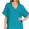 Zenana Double Gauze Short Sleeve High-Low Top - LT TEAL
