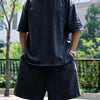 Men's Full Size Round Neck Short Sleeve Top and Shorts Set Plus Size - Navy Blue