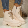 Lace Up Platform Boots with Side Zip - Beige