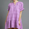 Umgee Heart Pattern Short Sleeve Ruffle Babydoll Dress - Lavender