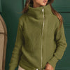 BiBi Front Zip Up High Neckline Sweater Jacket - OLIVE