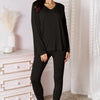 Basic Bae Full Size V-Neck Soft Rayon Long Sleeve Top and Pants Lounge Set - Black