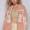 POL Embroidered Patch Hooded Jacket with Lace Detail - DUSTY PINK