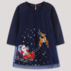Children's Christmas Santa & Reindeer Embroidered Tulle Dress - Dark Navy