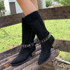 Point Toe Block Heels Boots - Black