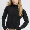 Umgee Ruffle Mock Neck Puff Sleeve Sweater - Black