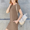 Basic Bae Full Size Round Neck Short Sleeve Dress with Pockets - Camel