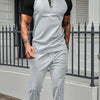 Men's Full Size Waffle-Knit Contrast Top and Drawstring Pants Set Plus Size - Gray