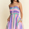 Davi & Dani Multi Color Ombre Printed Bodice Button Up Dress - Purple Multi