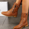 Lace-Up Buckle Detail Boots - Brown