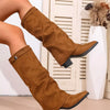 Point Toe Block Heels Boots - Brown