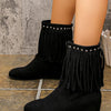 Fringe Boots with Studded Details - Black