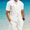 Men's Full Size Button Down Short Sleeve Top and Shorts Set Plus Size - White