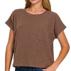 Zenana Round Neck Short Sleeve T-Shirt - BROWN