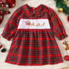 Children's Christmas Plaid Embroidered Smocked Dress - Deep Red