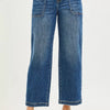RISEN Slouchy Cropped Baggy Jeans with Front Patch Pocket - DARK