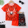 Children's Spider Round Neck Short Sleeve T-Shirt and Pants Set - Red