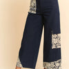 Davi & Dani Lace Applique Wide Leg Jeans - Dark