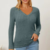 Basic Bae Full Size Ribbed V-Neck Long Sleeve T-Shirt - Air Force Blue