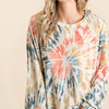 BiBi Tie Dye Print Terry Pull Over - ORANGE/TEAL