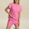 Double Take Full Size Texture T-Shirt and Shorts Set - Pink