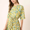 Mittoshop Floral Tie Waist Half Sleeve Mini Dress - Yellow Combo
