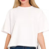 Zenana Full Size Double Knit Side Slits Hi Low Short Sleeve Top Plus Size - WHITE