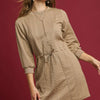 Umgee Drawstring Cable Knit Mini Dress with Pockets - TAUPE