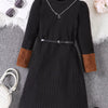 Children's Ribbed Knit Long Sleeve Dress - Black
