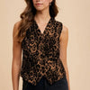 Annie Wear Stretch Leopard Denim Button Down Vest - MOCHA