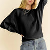 Davi & Dani Round Neck Batwing Sleeve Sweater - Black