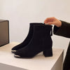 Square Toe Block Heels Boots - Black