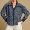 Umgee Paisley Print Denim Shirt Jacket - DK. DENIM