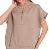 Zenana Scuba High Neck Half Zip Top - COCOA