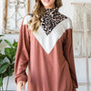 Heimish Full Size Leopard Quarter Zip Mock Neck Sweatshirt - Rust