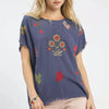 Umgee Linen Blend Embroidered Frayed Hem Top - DENIM